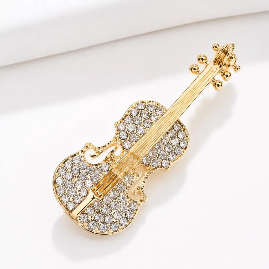 Prendedores violin strass dorado