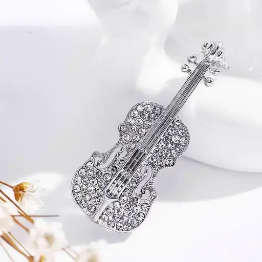 [SDR108] Prendedor violin strass plateado