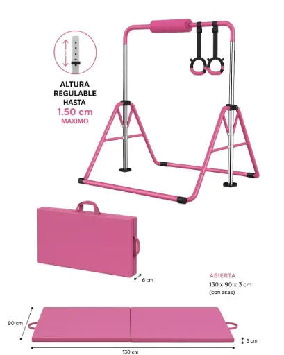 Barra de Gimnasia Infantil Regulable + Colchoneta + Accesorios
