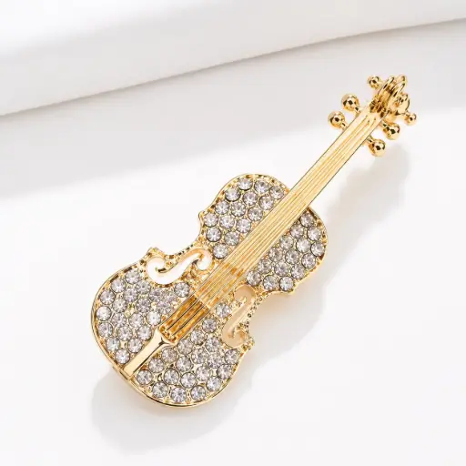 Prendedores violin strass dorado